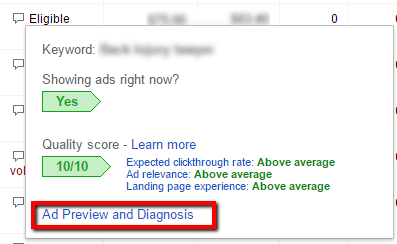 Google Ads Ad Preview and Diagnosis